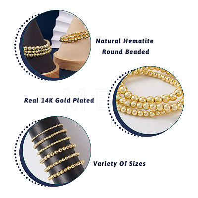 6Pcs 6 Style Natural Hematite Round Beaded Stretch Bracelets Set BJEW-SW0001-01-1