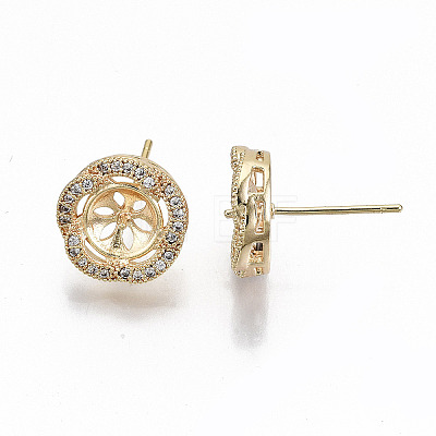 Brass Micro Pave Clear Cubic Zirconia Stud Earring Findings KK-T062-53G-NF-1