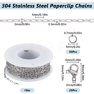 10M 304 Stainless Steel Paperclip Chains FIND-SC0012-54-1