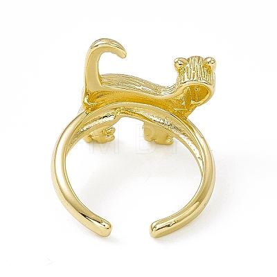 Rack Plating Brass Cat Open Cuff Ring for Women RJEW-F129-08G-1