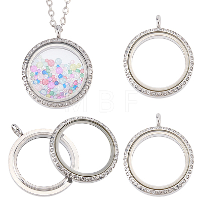 4Pcs Stainless Steel Locket Pendants STAS-FG0001-10-1