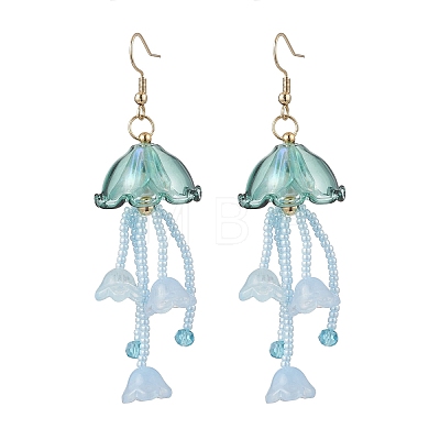 Jellyfish Acrylic & Glass Seed Bead Dangle Earrings EJEW-MZ00665-04-1