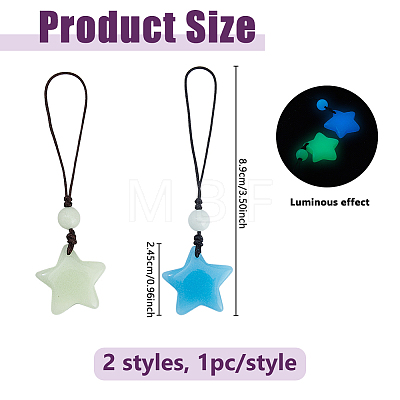 2Pcs 2 Colors Luminous Star Resin Mobile Straps HJEW-DC0001-37-1