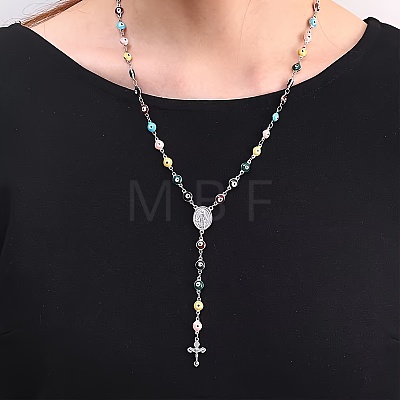 Stainless Steel Enamel Colorful Evil Eye Rosary Bead Necklaces RA8373-2-1