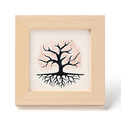 Tree of Life Natural Rose Quartz Chips Picture Frame Stand DJEW-F021-02H-1