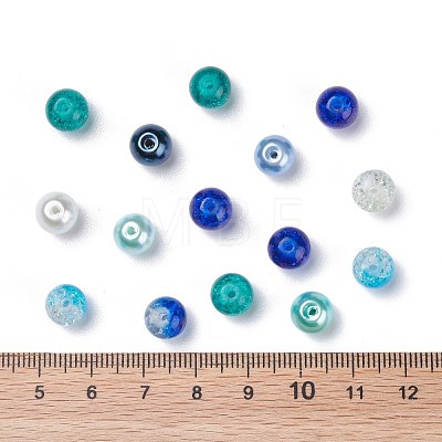 Mixed Baking Painted Crackle Glass & Glass Pearl Bead Sets HY-X0009-8mm-03-1