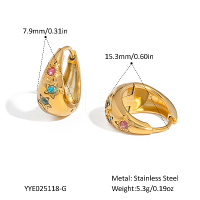 Stainless Steel Colorful Rhinestone Hoop Earrings GL4327-1-1
