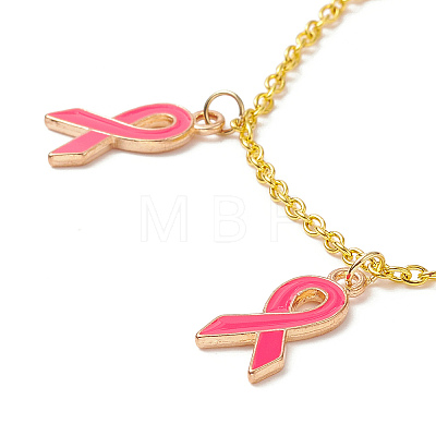 Pink Breast Cancer Awareness Ribbon Alloy Enamel Charm Bracelet BJEW-JB09159-1