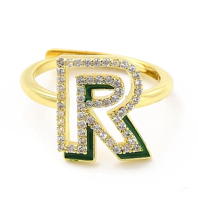 Mixed Color Enamel Initial Letter Adjustable Ring with Clear Cubic Zirconia RJEW-P045-01G-R-1