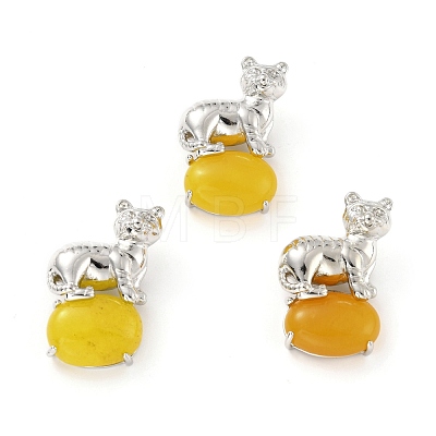 Natural & Synthetic Gemstone Tiger-Shaped Brass Pendants KK-C232-02P-RS-1