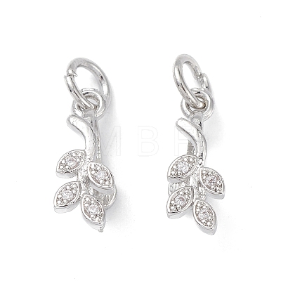 Rack Plating Brass Pave Cubic Zirconia Leaf Shape Ice Pick Pinch Bails KK-G464-07P-1