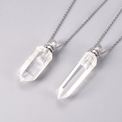 Natural Quartz Crystal Openable Perfume Bottle Pendant Necklaces G-K295-C-P-1