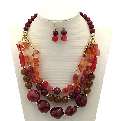 Acrylic Beaded Multilayer Necklaces & Dangle Earrings Sets for Women WGE7314-01-1