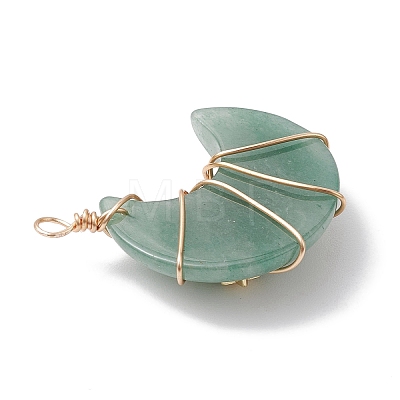 Natural Green Aventurine Copper Wire Wrapped Pendants PALLOY-JF02685-03-1