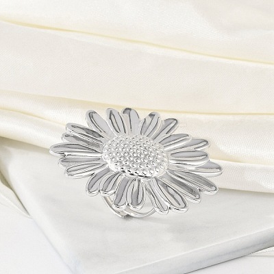 Anti-Tarnish 304 Stainless Steel Flower Open Cuff Rings RJEW-M047-11P-1