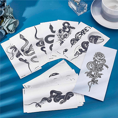 20 Sheets 20 Style Cool Body Art Removable Snake Temporary Tattoos Stickers STIC-CP0001-02-1