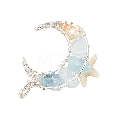 Ocean Natural Aquamarine Chip & Natural Spiral Shell Wire Wrapped Pendants PALLOY-TA00439-1
