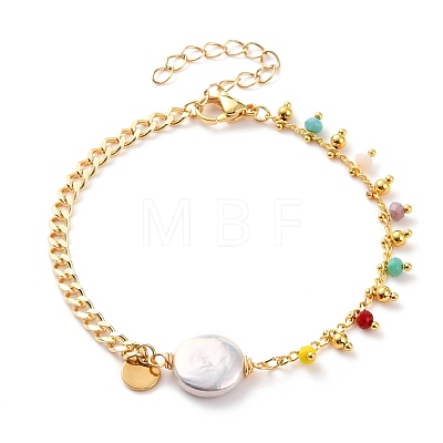 Natural Baroque Pearl Keshi Pearl Link Bracelets BJEW-JB05803-1