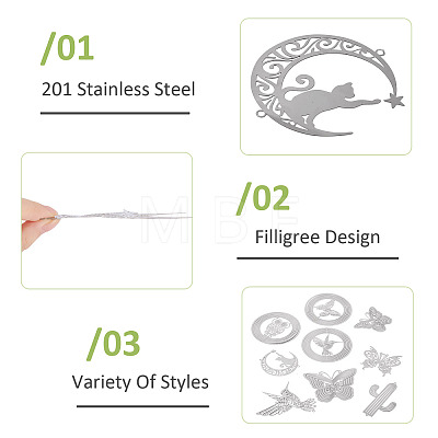 9Pcs 9 Styles 201 Stainless Steel Laser Cut Connector Charms STAS-TA0005-85-1