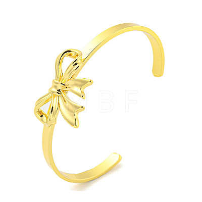 Bowknot Rack Plating Brass Open Cuff Bangles for Women BJEW-P322-06C-G-1