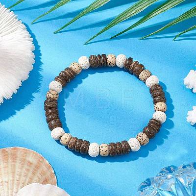 Natural Lava Rock & Wood Beads Bracelets BJEW-JB10977-1