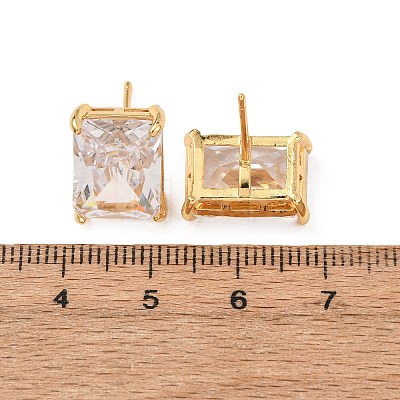 Brass Pave Clear Cubic Zirconia Stud Earrings for Women EJEW-F418-22G-1