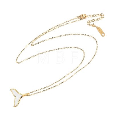 Ion Plating(IP) 304 Stainless Steel & Plastic Whale Tail Pendant Cable Chain Necklaces for Women NJEW-P320-11G-02-1