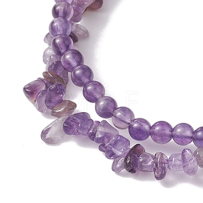 Chip & Round Natural Amethyst Beaded Stretch Bracelets for Women BJEW-JB10189-03-1
