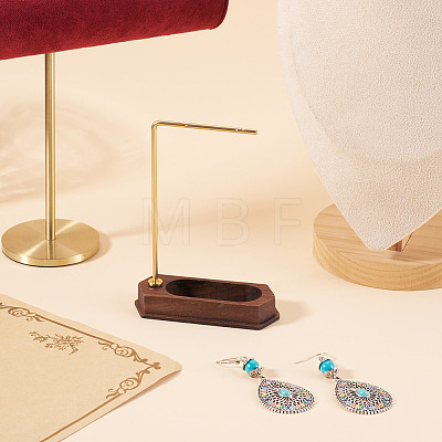 Iron L Shaped Dangle Earring Display Stands with Wooden Trays EDIS-TAC0003-01-1