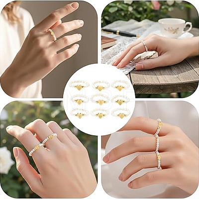 Natural Freshwater Pearl & 304 Stainless Steel Bead Finger Rings RJEW-FS00001-11-1