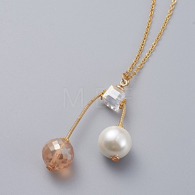 Eco-Friendly Glass Pearl & Glass Beads Pendant Necklaces NJEW-JN02622-02-1