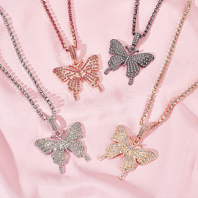 4Pcs 4 Colors Rhinestone Butterfly Pendant Necklaces Set with Cup Chains NJEW-AN0001-33-1