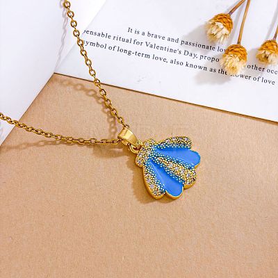 Ocean Brass Micro Pave Clear Cubic Zirconia Enamel Shell Shape Pendant Necklaces for Women WGFFEAA-06-1