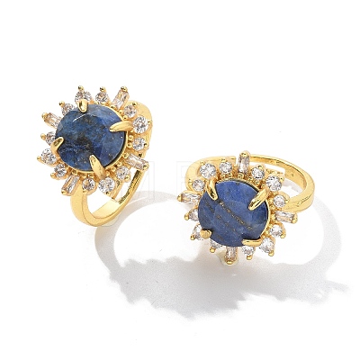 Sunflower Natural Lapis Lazuli Finger Rings RJEW-B113-03G-02-1