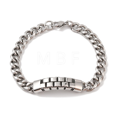 Ion Plating(IP) 304 Stainless Steel Curved Rectangle Link Chain Bracelets for Men BJEW-B096-47B-AS-1