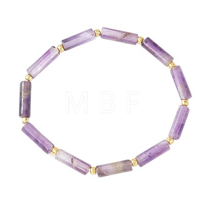 Natural Amethyst Column Beaded Stretch Bracelets with Brass Beads WH3970-1