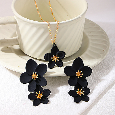 Flower Alloy Stud Earring & Pendant Necklaces Sets for Women WGBA4E6-03-1