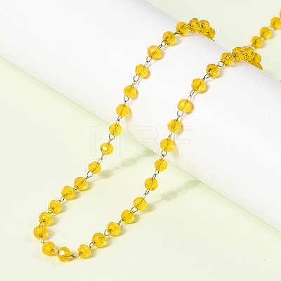 304 Stainless Steel with Glass Faceted Rondelle Bead Handmade Link Chain Birth Stone Necklaces for Women NJEW-G195-01G-01-1