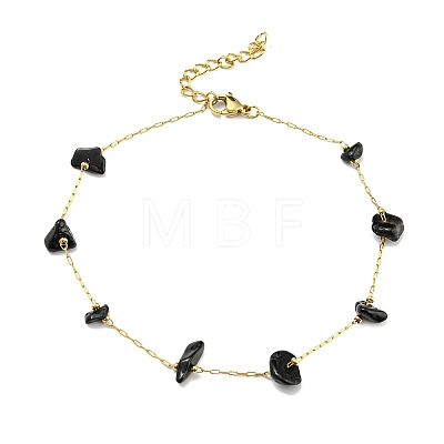 Natural Mixed Gemstone Chips Beaded Anklet with Vacuum Plating Golden 304 Stainless Steel Chains for Women AJEW-Z008-02-1