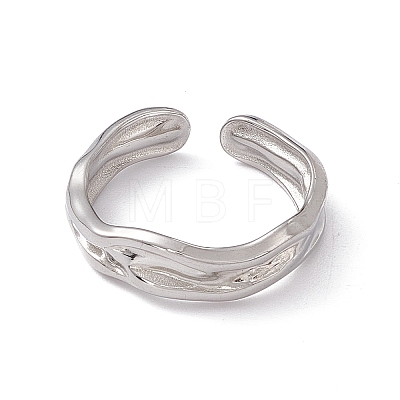 Non-Tarnish 304 Stainless Steel Twist Wave Open Cuff Ring for Women X-RJEW-C045-23P-1