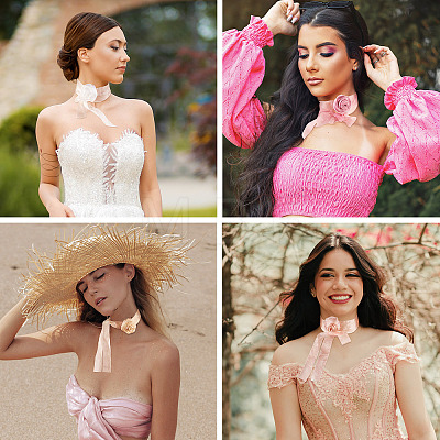 4Pcs 4Colors Cloth Rose Ribbon Chokers FIND-TA0002-27-1