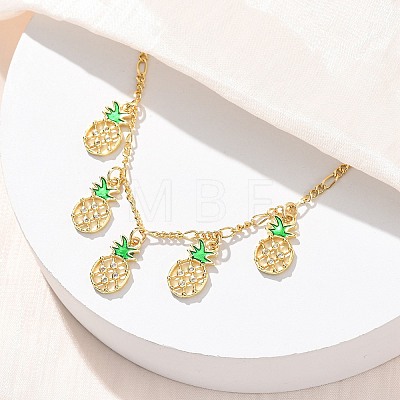 Brass Micro Pave Clear Cubic Zirconia & Enamel Green Pineapple Pendant Necklaces NJEW-A071-10G-1