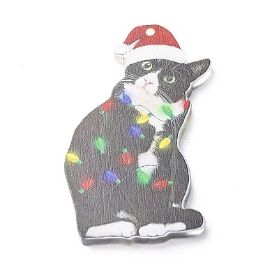 Christmas Cat Shape Acrylic Pendant Decoration HJEW-E007-01G-07-1