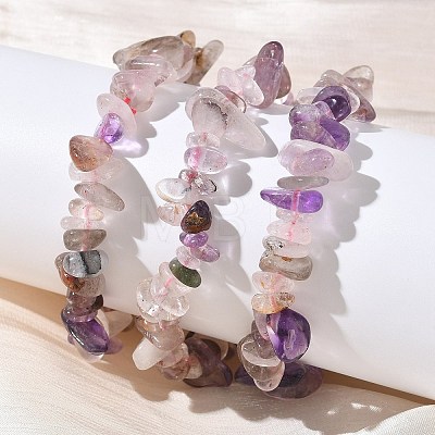 Natural Quartz Chip Beaded Stretch Bracelets for Women BJEW-D467-01C-1