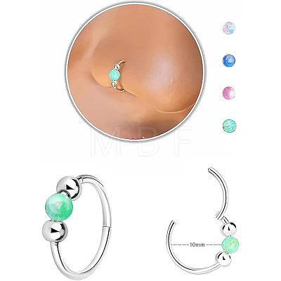 316L Surgical Stainless Steel & Round Synthetic Opal Hoop Nose Rings WG47E0A-05-1