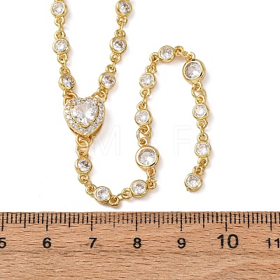 Brass Pave Cubic Zirconia Heart Pendant Y Tassel Necklaces for Women NJEW-A071-01G-08-1