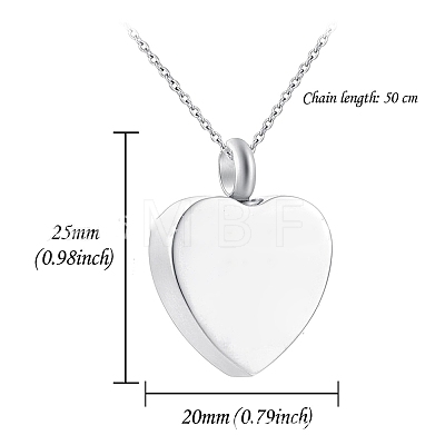 Tarnish Resistant Stainless Steel Heart Urn Ashes Pendant Necklace PW-WGA46B3-01-1