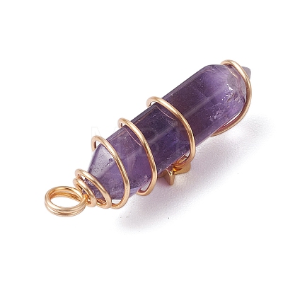 2Pcs 2 Styles Natural Amethyst Double Terminated Pointed Pendants PALLOY-JF03122-01-1