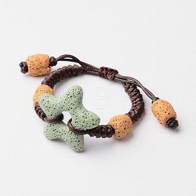 Star Natural Lava Rock Braided Bead Bracelets BJEW-O125-02-1