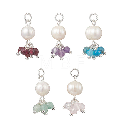 Natural Green Aventurine & Garne & Amethyst & Rose Quartz & Apatite Faceted Round & Potato Pearl Pendants PALLOY-JF04750-02-1